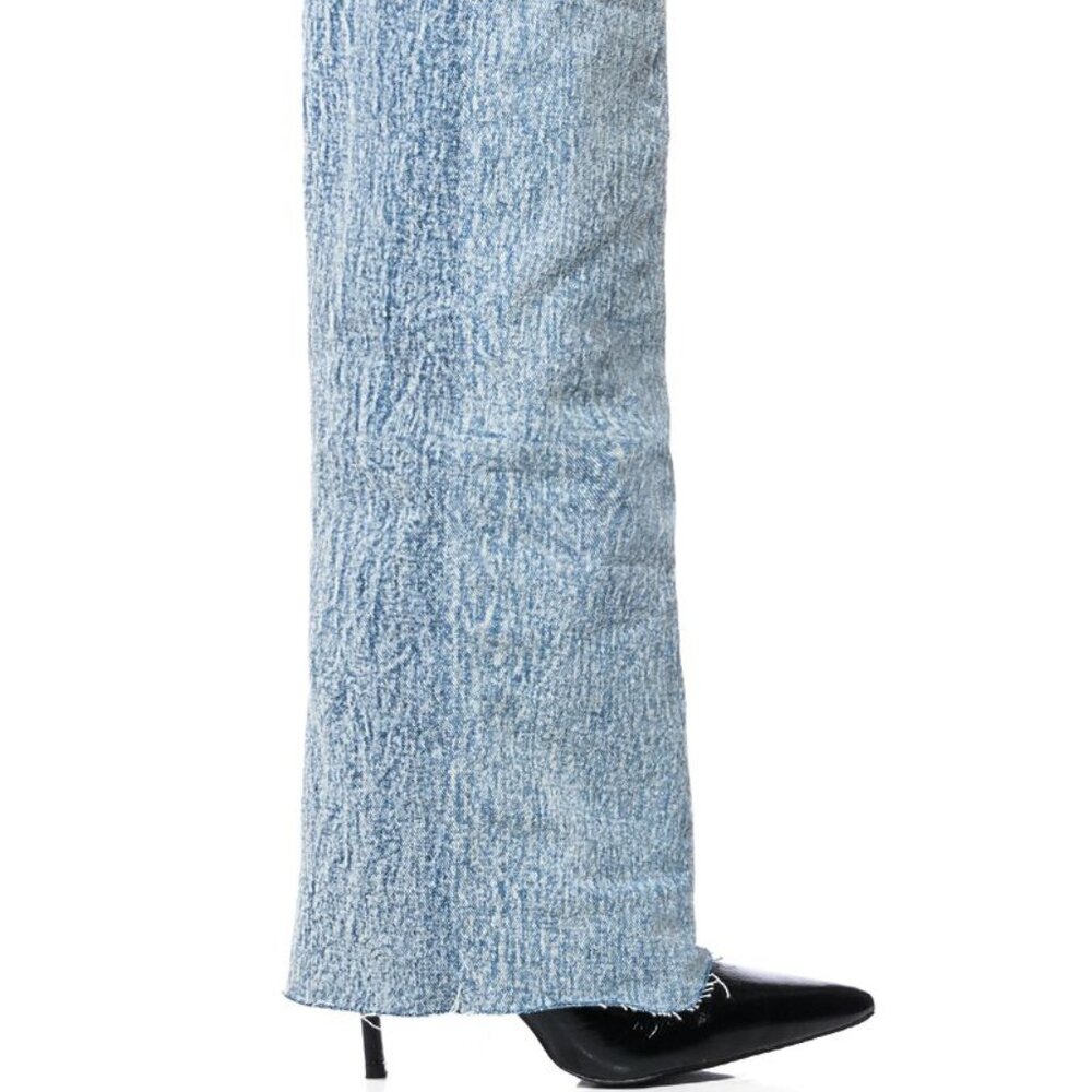 Azalea Wang Denim Cuff Tall Boot